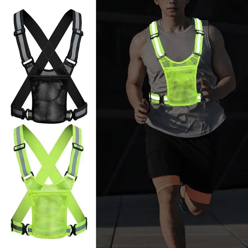 Running Safety Vest Adjustable Cycling Vest Lightweight Reflective With Phone Pocket Adjustable Reflective Running