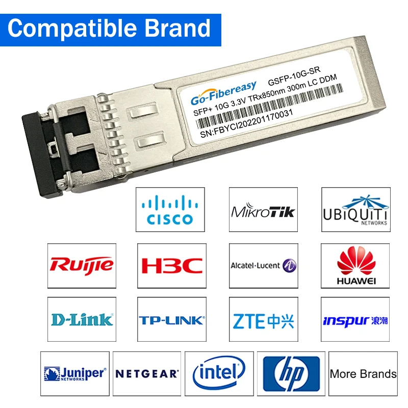 10G SR SFP+ Module Multimode Duplex LC 850nm 300m SFP Fiber Transceiver Compatible with MikroTik,Ubiquiti,Dell.Switch