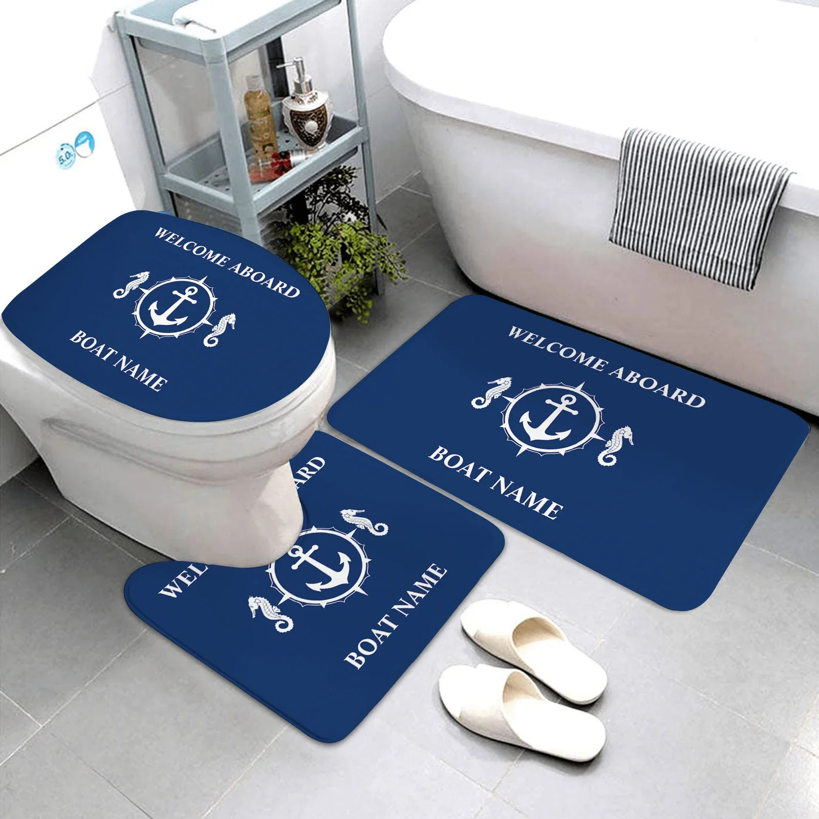 

Dark Blue Nautical Collection Anchor Bath Mat Three Piece Bathroom Rug and Mat Set Bathroom Mat Bathroom Products Customizable