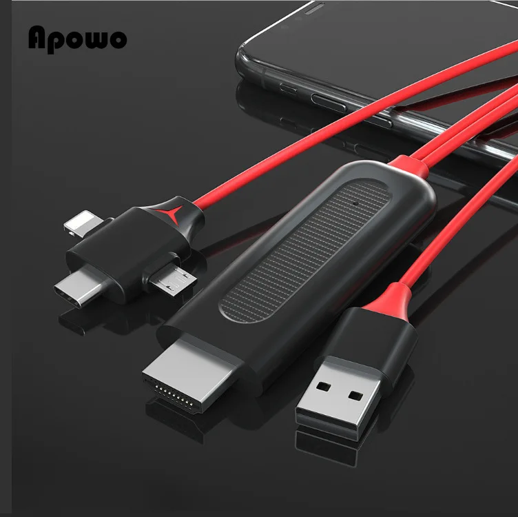 3 IN 1 Converter Adapter Mirror Cast MHL Cable Micro USB Type C To HDMI-for IPhone IPad Android Phone TV Projector hdmi converter adapter