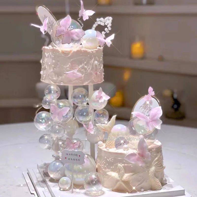 Colorful Ball Cake Topper White Pink Cupcake Toppers Insert Cake Decoration Boy Girl Birthday Party Decor Party Supplies