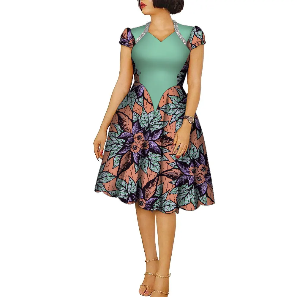 African Dresses for Women Ankara Fashion Patchwork Knee Length