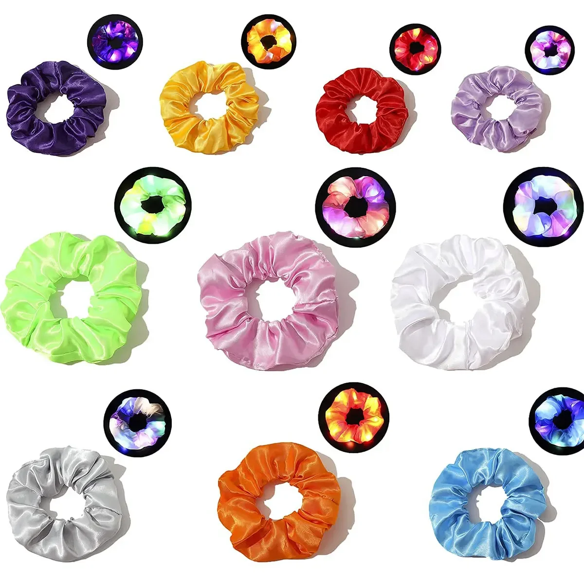 1pcs LED Hair Scrunchies Light Up Hair Scrunchies Elastic LED Light Women Girls Bands for Halloween Christmas Party Luminous Hair Bands