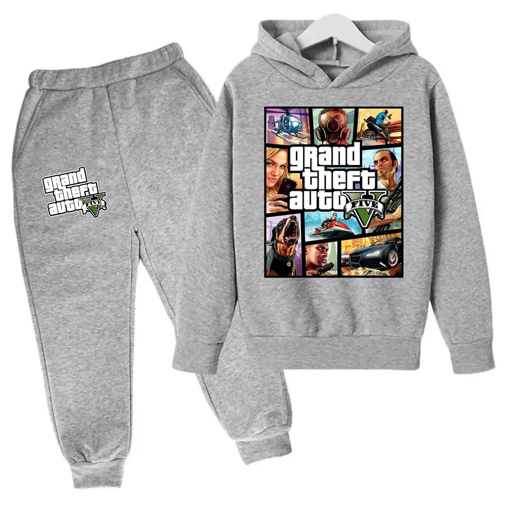 thumbnail image 1 of Sudadera con capucha y pantalones para niños de Grand Theft Auto V GTA 5, conjunto de 2 piezas, ropa de dibujos animados para niños pequeños, trajes para niños y niñas, 1 of 5