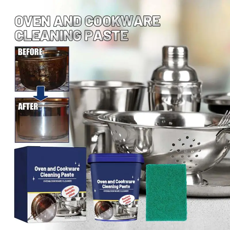 Stainless Steel Cookware Cleaner 100g Powerful Fast Acting Cookware Cleaner with Sponge Multi-functional Cleaning and Stain