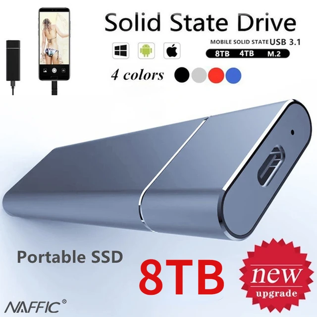 Disque Dur Externe SSD Portable 4TB 4To Rouge avec OTG + Étui