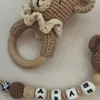 Baby Rattle Crochet Bear Teether Rattle With Bells Pacifier Chain Newborn Montessori Educational Toy Wooden Rings Baby Toys 2