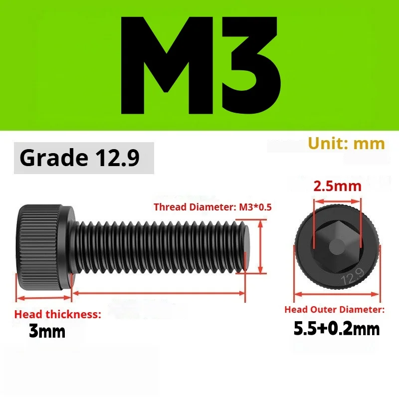 12.9 고탄소강 육각 렌치 볼트 DIN912 ISO7380 M3 M3x6 M3x8 M3x10 M3x12 M3x16 RC 카 드론 3D 프린터 DIY용 고강도 나사