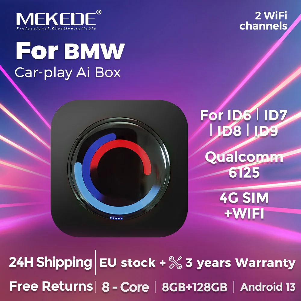 8-rdzeniowy procesor, 8+128 GB, Android 13, bezprzewodowy CarPlay AI BOX do BMW ID6 ID7 ID8 ID9, obsługa WiFi, 4G, karty TF, wbudowany GPS, Google Play Store
