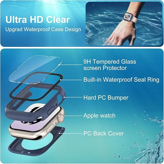 Universal 3-in-1 Waterproof Smartwatch Protective Case with 360° Coverage and PC Bumper