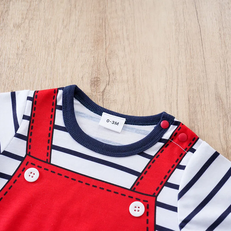 Newborn Clothes Cute Cartoon 3d Shark Print Strap Fake Two Comfortable Summer Boys And Girls 0-18 Short Sleeved Baby Jumpsuit