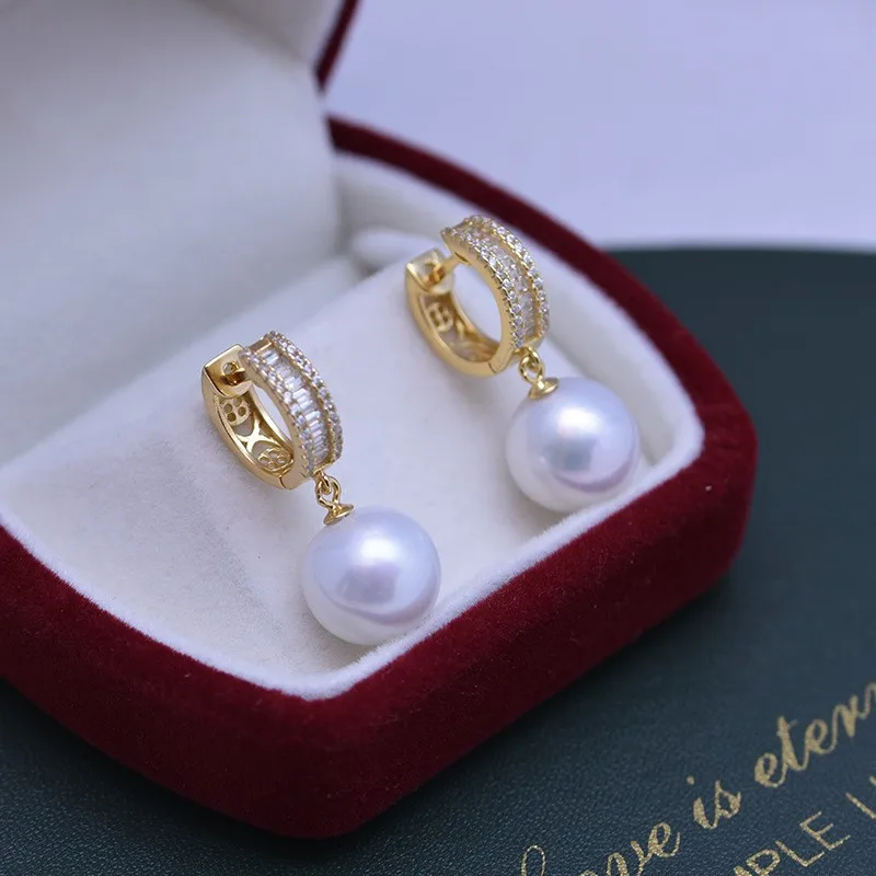 

ED66 Lefei Fashion Trend Luxury 11-12mm Strong Luster Few Flaw Freshwater Pearl Zircon Earring For Women 925 Silver Jewelry Gift