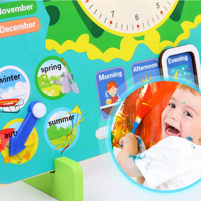 Montessori Toys Wooden Frog Calendar Baby Weather Season Clock Time Cognition Preschool Early Education Teaching Kids Toys Gift 4
