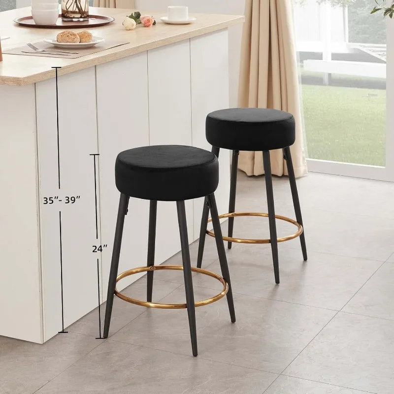 Counter Height Bar Stools Set of 2, Velvet Kitchen Upholstered Dining Chair Stools 24 Inches Height 6