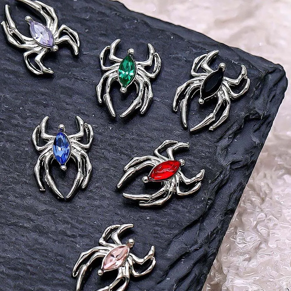 

10pcs Luxury Alloy Spider Nail Art Charm 3D Metal Alloy Spider Inlaid Crystal Nail Decor Parts DIY Punk Retro Nail Accessories