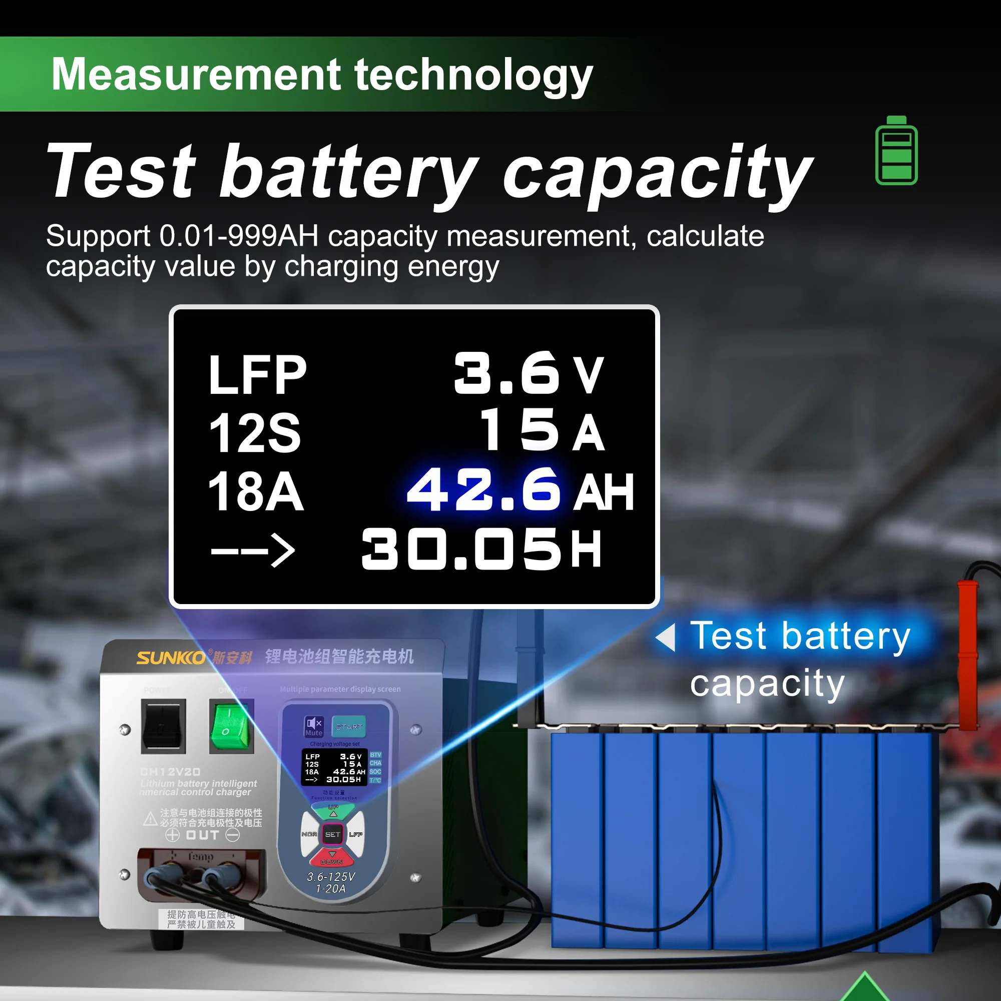 SUNKKO CH12V20 Lithium Battery Pack Intelligent Charger
