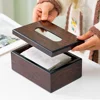 Walnut Color Wooden Tissue Paper Dispenser, Home Daily Use Desk Wood Napkin Paper Storage Case 2