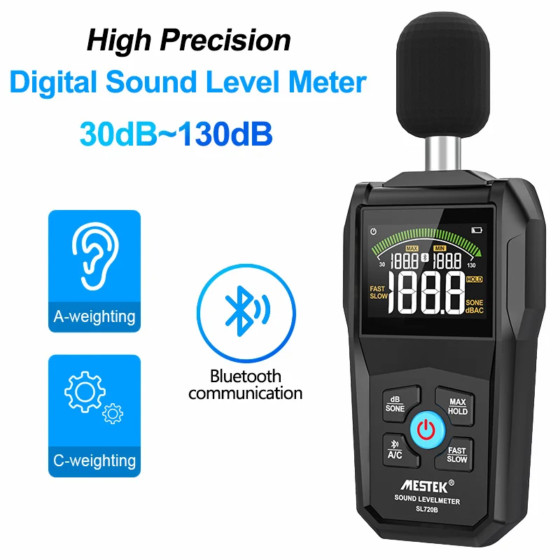 DigitalSoundLevelMeter30130dBACWeightingFastSlowAdjustable