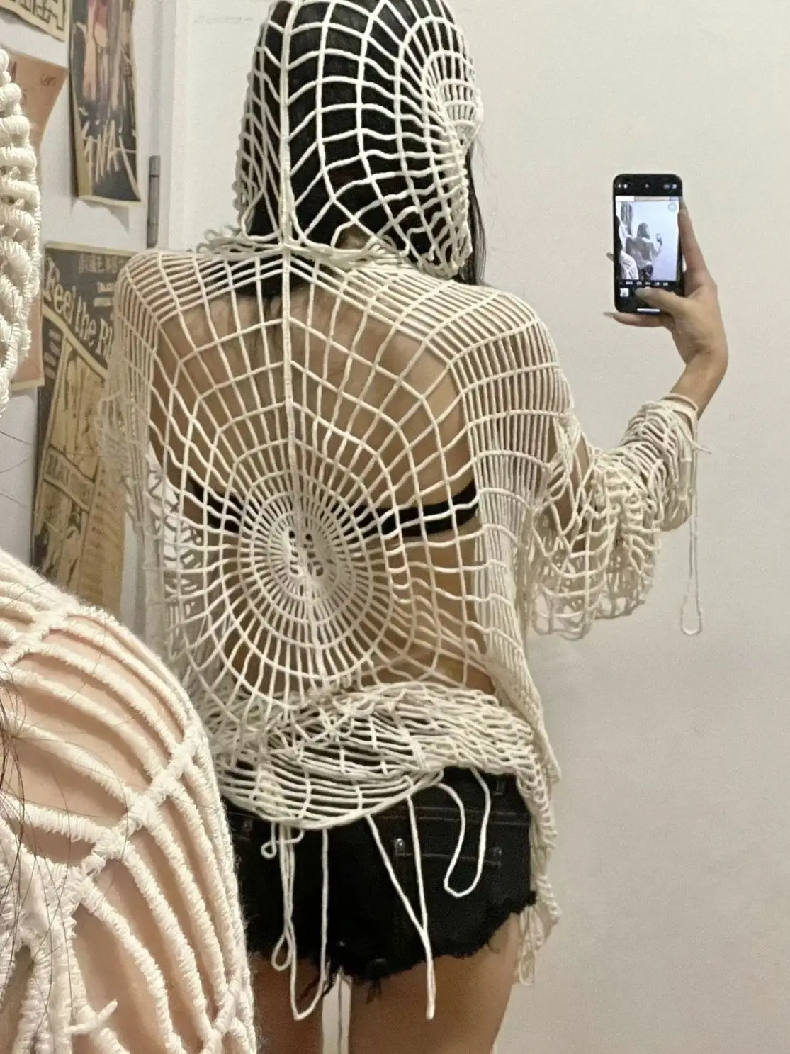 トップス spider mesh knit parker ADAgirl Y2k Spider Web Hollow Out Sweaters Hole Crochet Knit