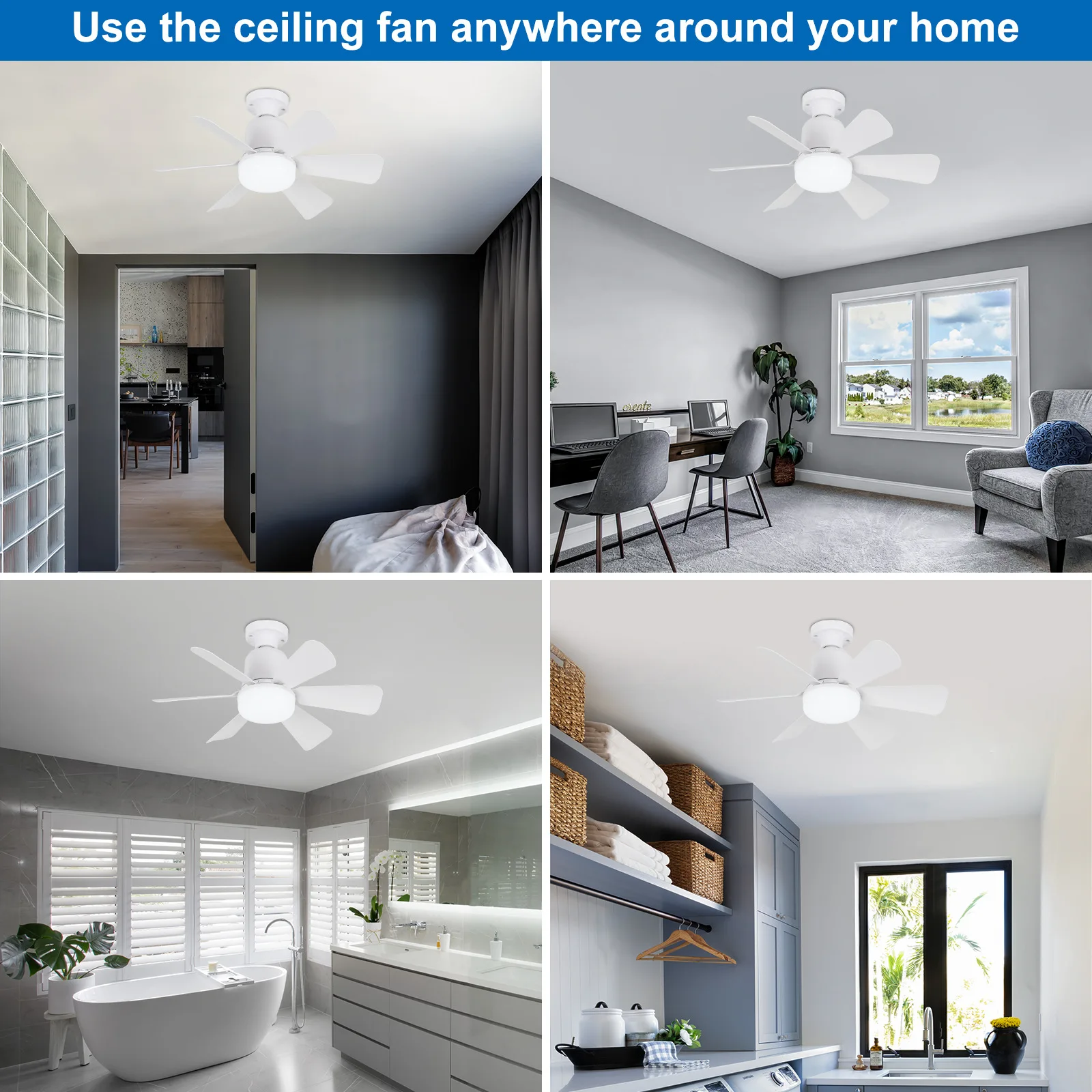 LED 30W Socket Fan Light,16.5" Ceiling Fans with Lights and Remote for Light Bulb/Ceiling Fan For Living Room, Bedroom, Kitchen