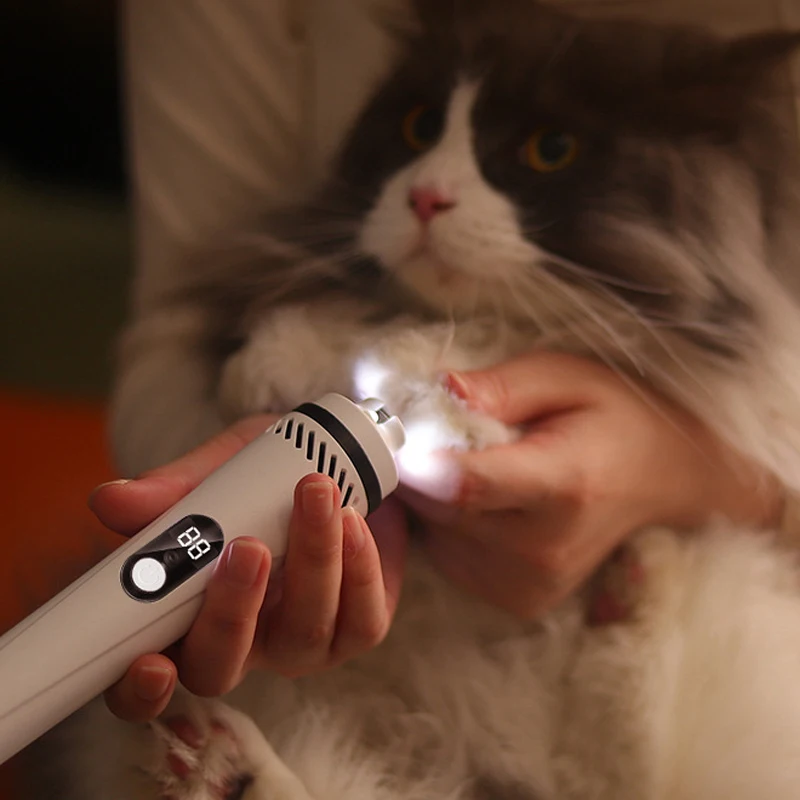 LED 3-Speed USB Charging Dog Nail Grinders Quiet Electric Dog Cat Paws Nail Grooming Trimmer Tools Rechargeable Pet Clipper