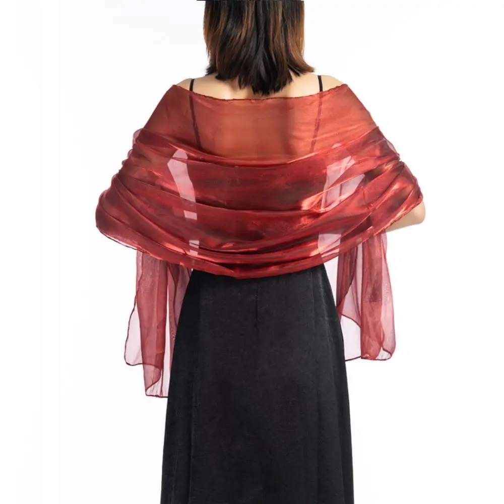 Solid Color Silky Shawls and Wraps Fashion Sunscreen Soft Evening Dress Scarf Wraps Transparent Organza Wedding Bridal Shawl 5