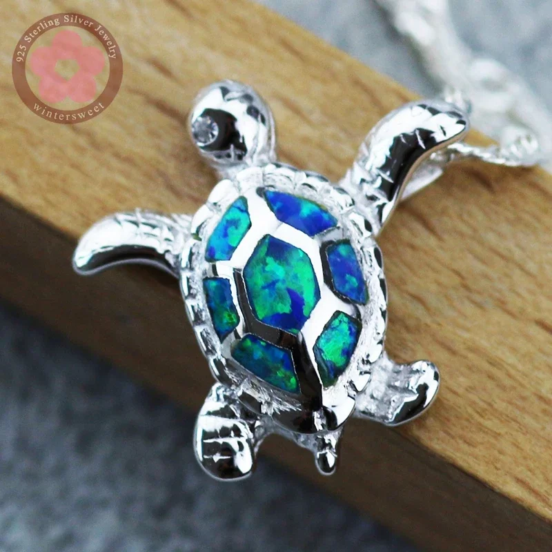 JLP-039-L Turtle Shape Charm Pendant Real 925 Sterling Silver Pendant Blue Opal Fine Jewelry Necklace Pendants for Men & Women