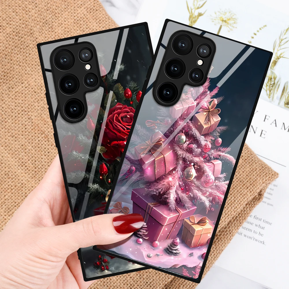

Phone Case for SAMSUNG Galaxy S22 S21 S20 S21 Ultra FE 5G S10 Plus S10e Note 10 20 Christmas Tree Glass Cover for SAMSUNG S23