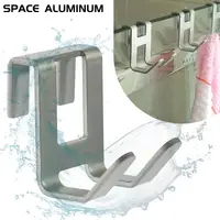 H Shape Door Hooks Space Aluminum Glass Free Hole Hanger Shower Towel Rack Key Holders Kitchen Bathroom Shelf Home Organizers 1
