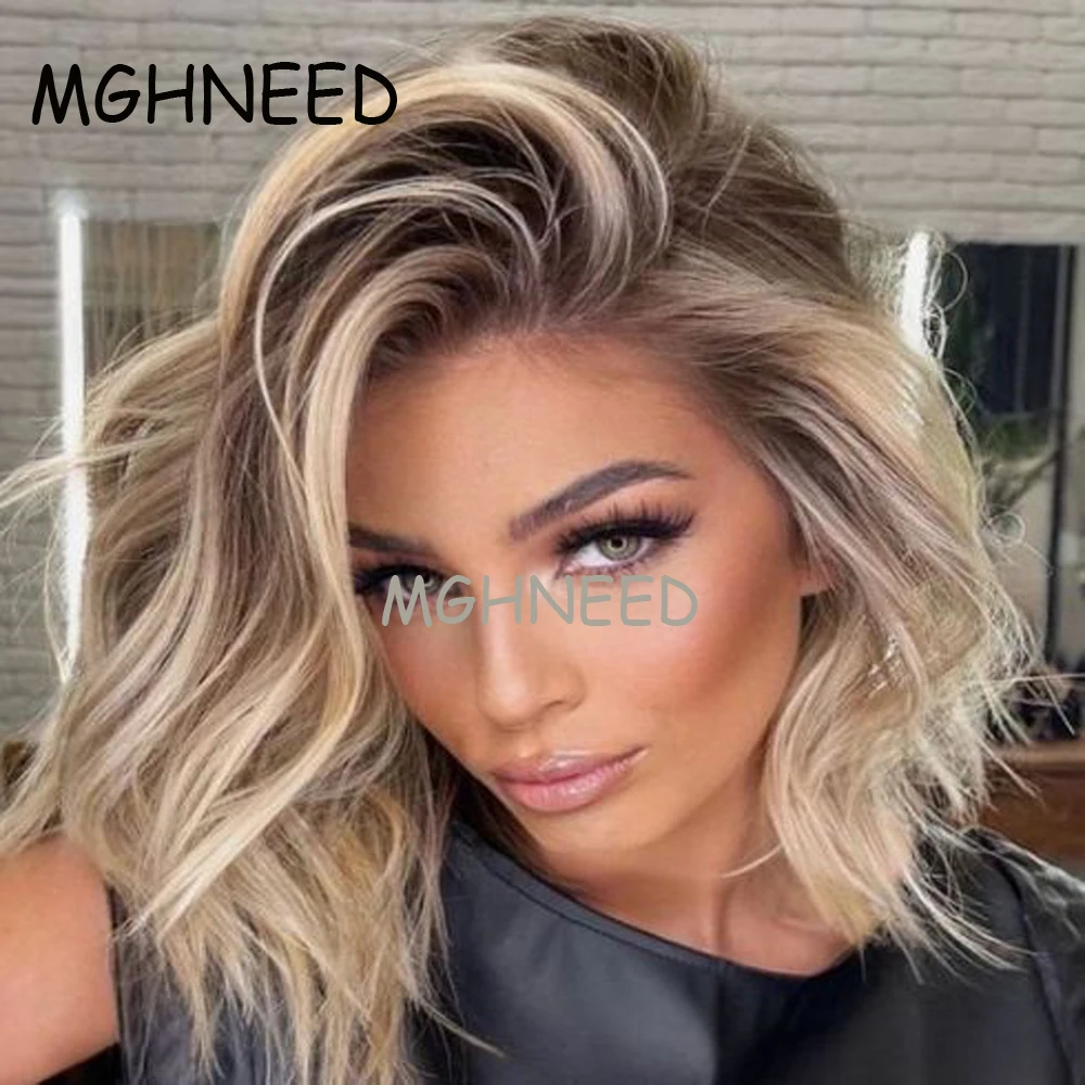 Human Hair Wigs 360 Lace Wig Ash blonde Wig Highlight Human Hair Colored Brazilian 360 Full Lace Wigs For Women Natural Hairline