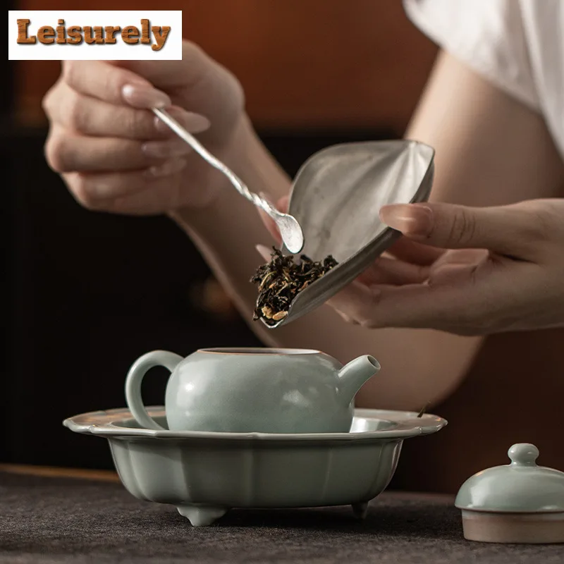 Azure Ru Kiln Tea Set Complete Set Aesthetic Tea Ceremony Set Household Tea Brewing Teapot And Tea Cup Set For Tea Collection