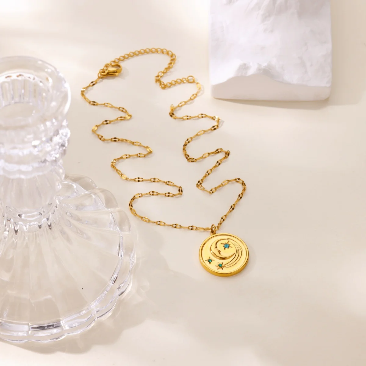 Star&Moon Coin Pendant Necklace For Women
