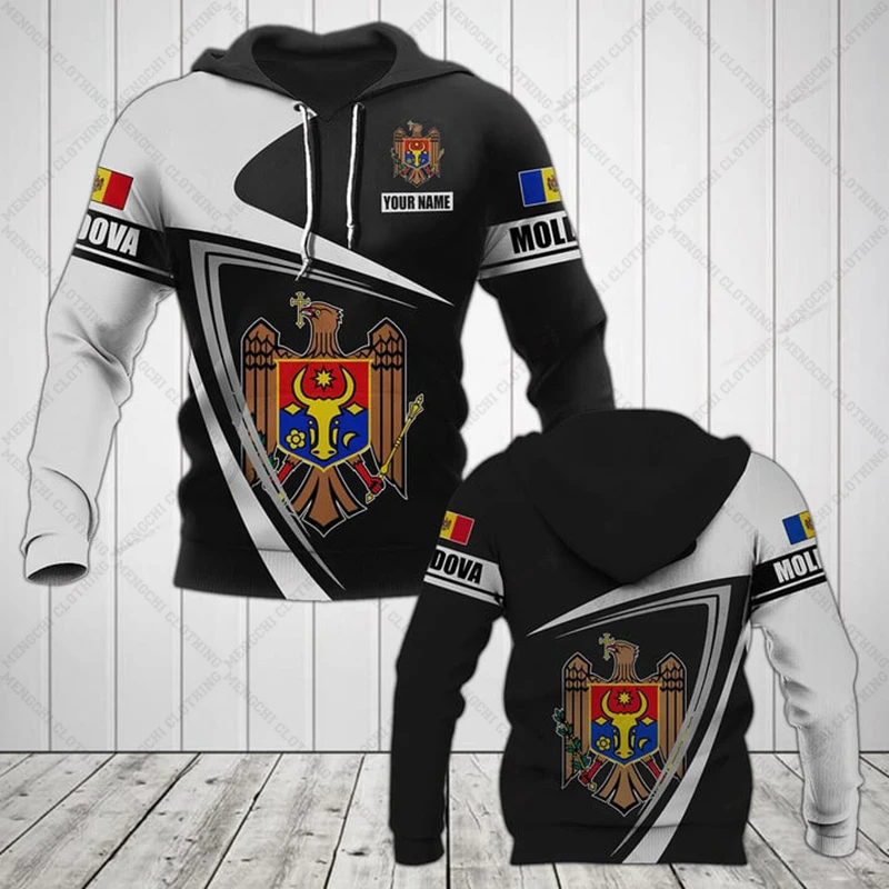 Custom Name Moldova Emblem Sports Style Hoodies Loose Men's Fashion Sweatshirts Boy Casual Clothing Oversized Streetwear