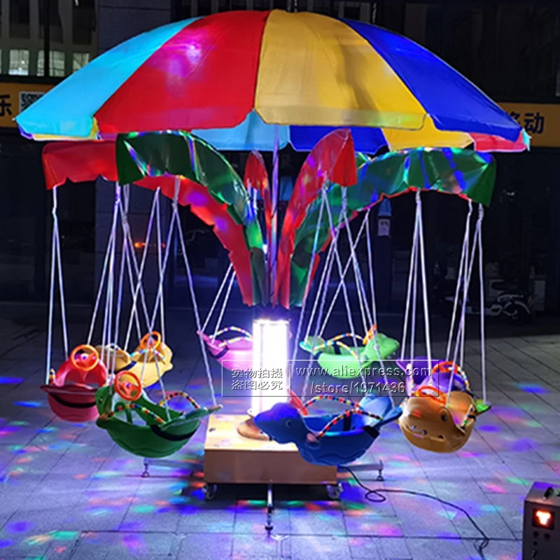 

Merry Go Round Carousel Kids Electric Swing Chair Flying Fish Indoor Outdoor Backyard Amusement Theme Park Equipment Kiddie Ride