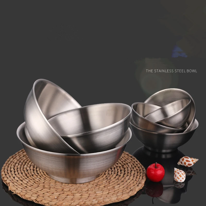 Description Picture 2 of itemKorean Style Stainless Steel Rice Bowl Double-layer Insulated Home Salad Bowl Multi-size Noodle Bowls for Children Kitchen Tool