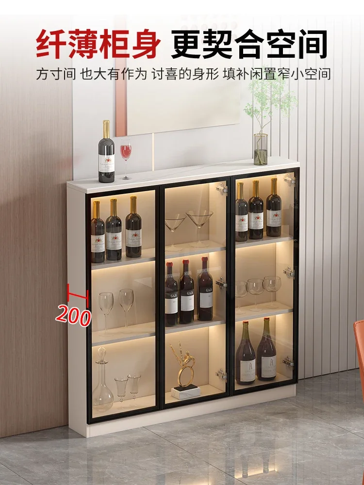 Modern minimalist wine cabinet living room against the wall glass door thin slate display storage wine cabinet
