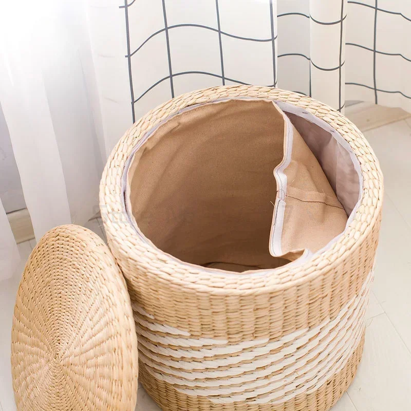 Solid Wood Rattan Storage Stool, Rattan Shoe Bench, Sofa Stool for Makeup, Durable Seating Furniture for Bedroom and Living Room