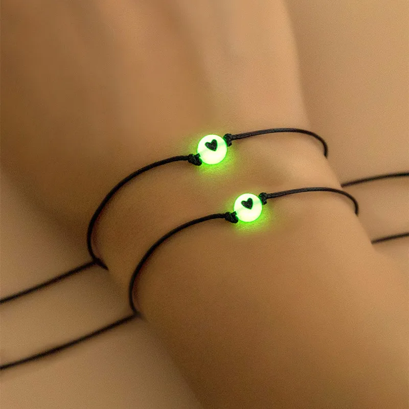2Pcs/Set Pinky Promise Bracelets Friendship Couple Matching Bracelet Luminous Heart Bead Elastic Rope Valentine's Day Gift bracelet jewelry leather bracelets shell charm bracelets