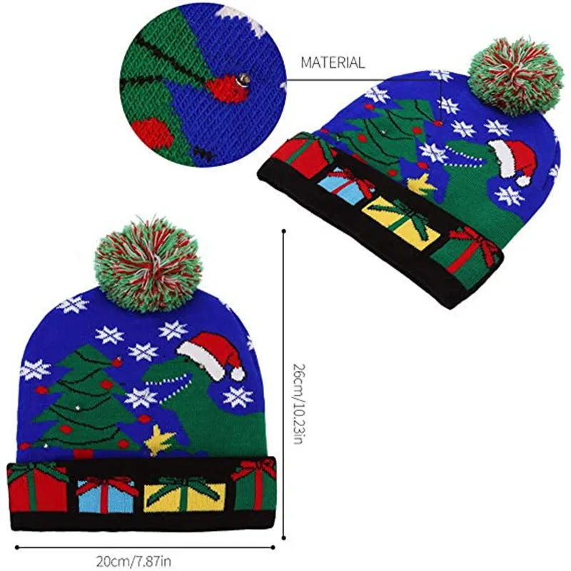 Adults Children Christmas Hat Glowing LED Christmas Knitted Hat Santa Claus Tree Elk Gift