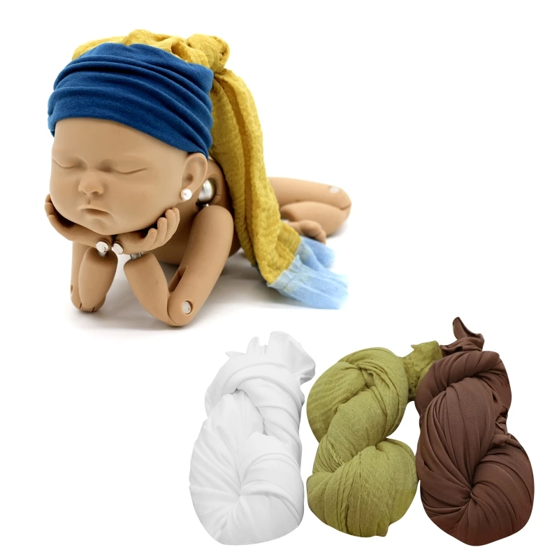 

Newborn Photography Props Swaddle Wrap Blanket Baby Pearl Ear Studs Hat Headwrap G99C