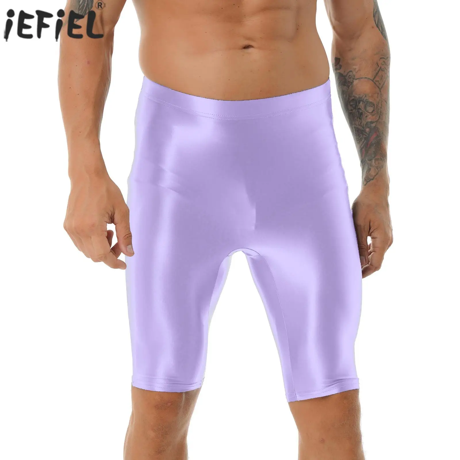 

Mens Sissy Gay Glossy High Waist Shorts Elastic Waistband Short Leggings Swimwear Workout Erotic Sports Bottoms Pant