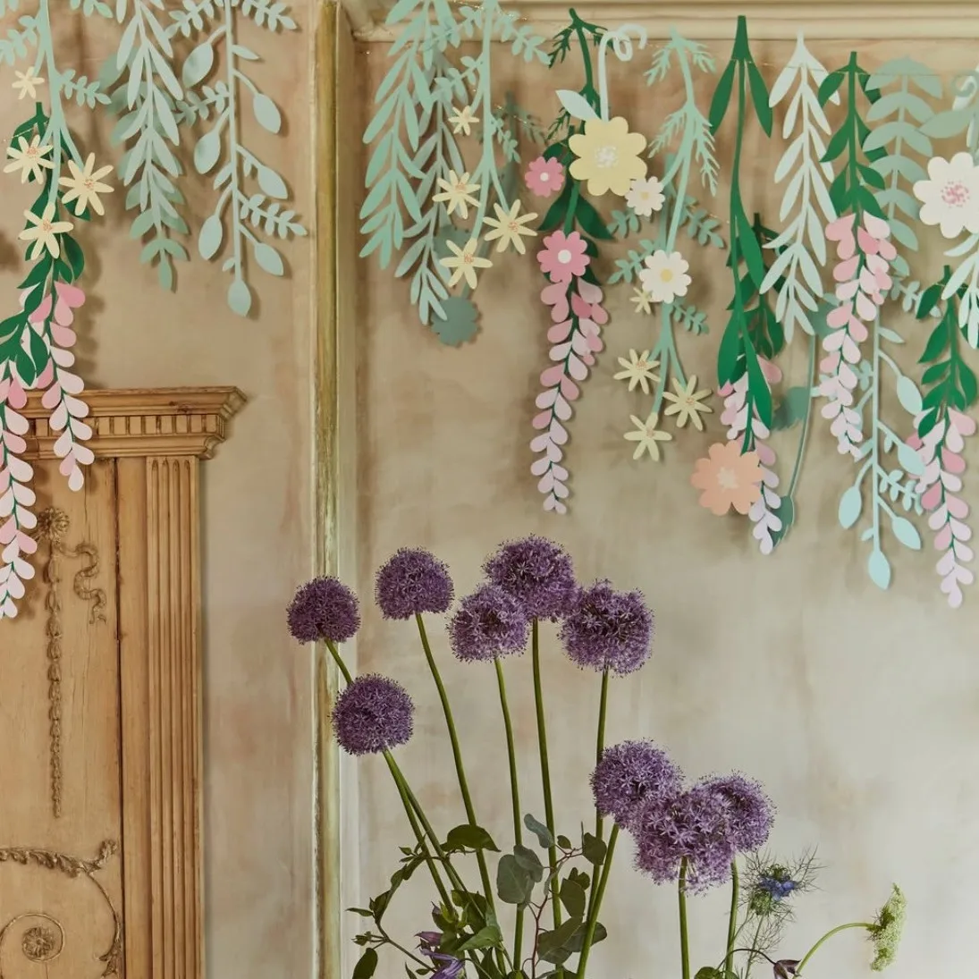 Leaves Flowers Garland Paper Banner Spring Happy Birthday Party Decor Supplies Romantic Wedding Room Flower DIY Hanging Flag