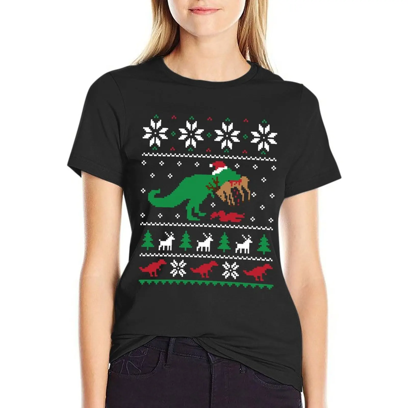 

Dinosaur Ugly Christmas Sweater - Funny Christmas Gift T-Shirt fashion woman blouse 2024 woman t shirt