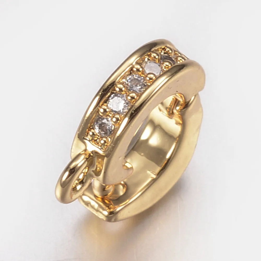 

Brass Micro Pave Cubic Zirconia Enhancer Shortener Bails Hinged Pendant Bails with Loop Real 18K Gold Plated 9x8x2mm Hole: 1mm