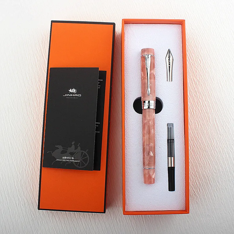 

JINHAO 100 Fountain Pen Cherry Blossom Powder Pen Spin Golden EF F M Nib Business Office School Supplies Ink Pens