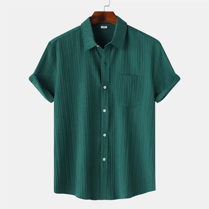Men&rsquo;s Solid Striped Shirt Bamboo Silk Casual Summer Beach Fashion Top Tee Gift