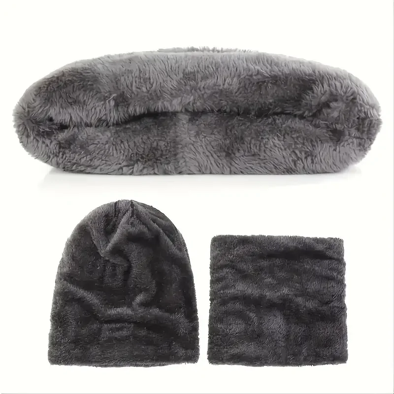 Men's winter outdoor hat set, including plush lined woolen hat, gloves, earmuffs, and non slip socks, providing protection for e
