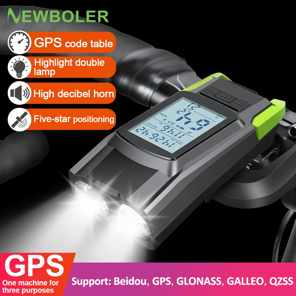 NEWBOLER LIG001 GPS Wireless Code Table Speaker Light Three in One Five-star Positioning Long Endurance High Brightness Bicycle Light