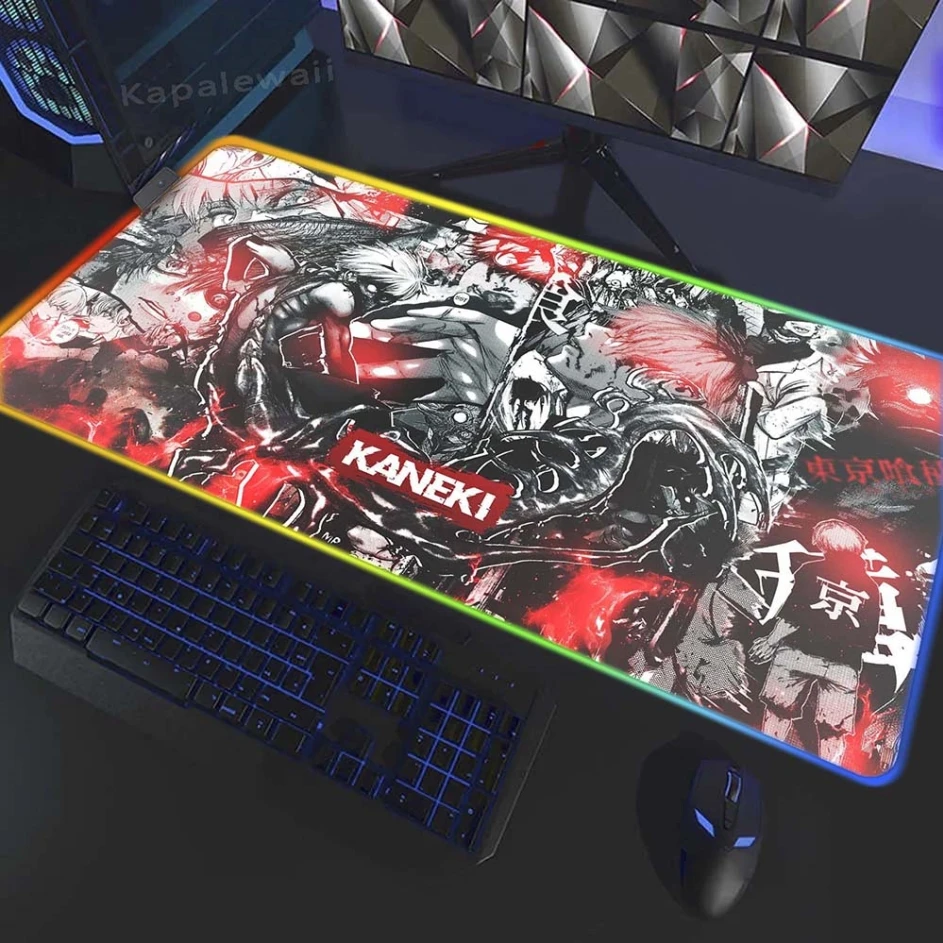 

Tokyo Ghoul Backlight Gaming Mouse Pad Computer Soft Mouse Mat LED 400x900mm Large Keyboard Pads Locking Edge Mousepad Desk Mat