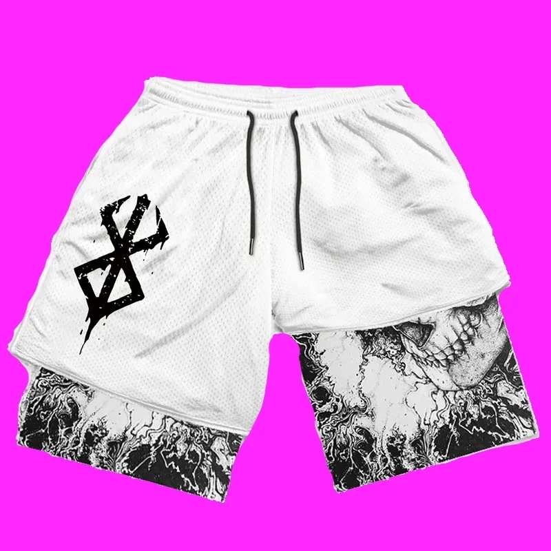 Y2K Summer Men Streetwear Anime High Waist Oversize Breathable Gym Short Pants Training Fitness Workout Track Shorts Clothes images - 6